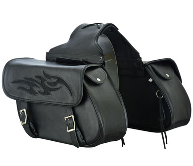 Saddlebags - Leather - Flame - Gun Holster - Motorcycle - SD-FLAME-LEATHER-DL