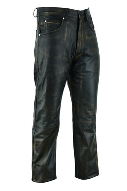 Leather Pants - Men's - Distressed Brown - Five Pockets - Motorcycle - C500-12-NK-DL