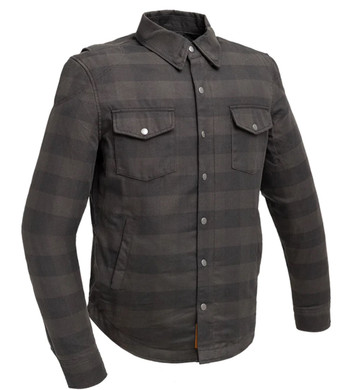 Flannel Motorcycle Shirt - Men's - Armor Pockets - Gun Pockets - Up To Size 5XL - Black Gray Plaid - FIM407FNL-FM