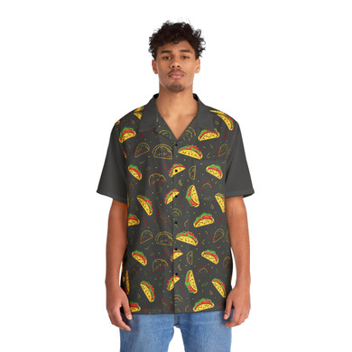 Neon Taco Doodles - Red Green Yellow on Black - Men's Hawaiian Shirt (AOP)