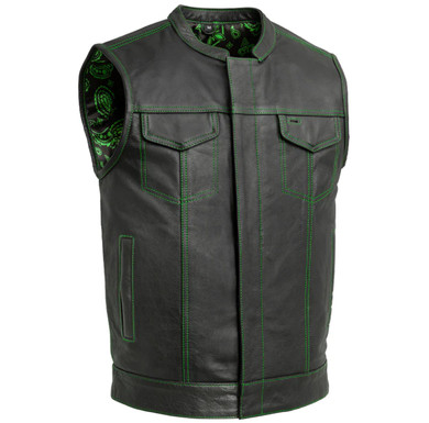 Leather Motorcycle Vest - Men's - The Cut - Green Accents - Up To 5X - FIM694PM-FM