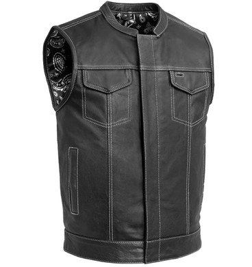 Leather Motorcycle Vest - Men's - The Cut - White Accents - Up To 5X - FIM694PM-FM