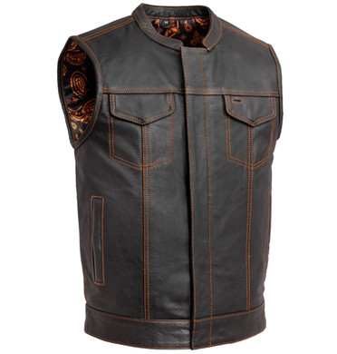 Leather Motorcycle Vest - Men's - The Cut - Orange Accents - Up To 5X - FIM694PM-FM