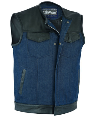 Denim and Leather Vest - Men's - Black and Blue - Club -  Up to Size 8XL - DM933-DS