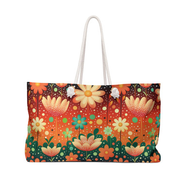 Orange and Green Floral Pattern - Multi Color Flowers - Weekender Bag - Tote