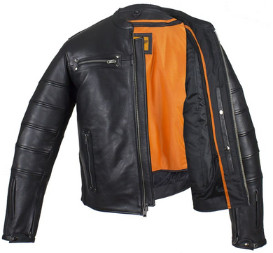 Black Pleated Racer Leather Jacket with Concealed Carry Pockets - SKU MJ828-DL