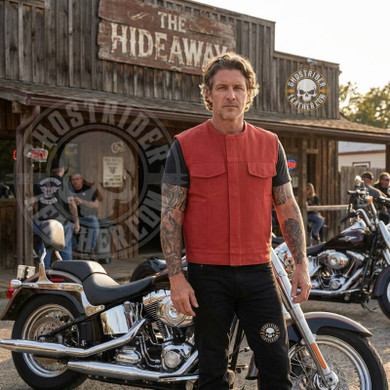 Canvas Motorcycle Vest - Men's - Red - Up To 6XL - Rustmark Blaze - LAVA-RACER-RC