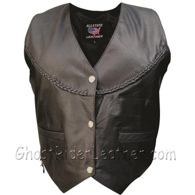 Leather Motorcycle Vest - Women's - Braid Trim - AL2302-AL