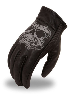 Leather Motorcycle Gloves - Men's - Short - Reflective Skull - Ghost - FI137GEL-FM