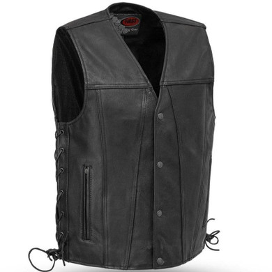 Leather Motorcycle Vest - Men's - Up To 8XL - Gambler - FIM618CFD-FM