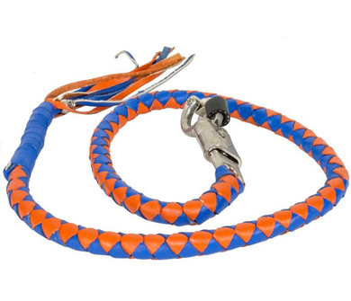 Get Back Whip - 42 Inches - Blue and Orange Leather - Motorcycle Accessories - GBW14-11-DL