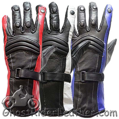 Ladies Leather Gauntlet Gloves in Red White or Blue - SKU GLZ60-DL