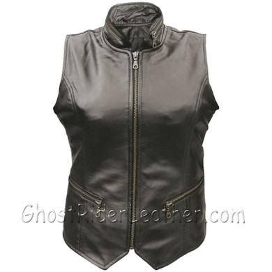 Leather Motorcycle Vest - Women's - Zippers - AL2304-AL