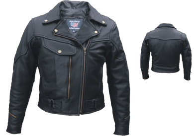 Ladies Pistol Pete Vented Motorcycle Leather Jacket - SKU AL2144-AL