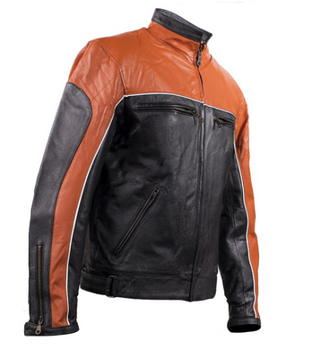 Leather Motorcycle Jacket - Men's -  Orange and Black - MJ780-ORG-DL