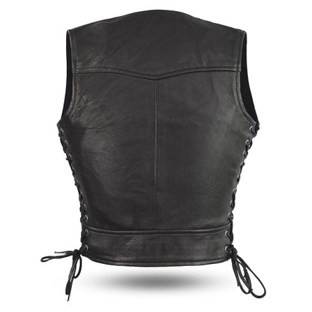 Leather Motorcycle Vest - Women's - Raven - FIL542GDD-FM