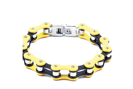 Yellow and Black Motorcycle Stainless Steel Chain Bracelet - SKU GRL-BR23-DL