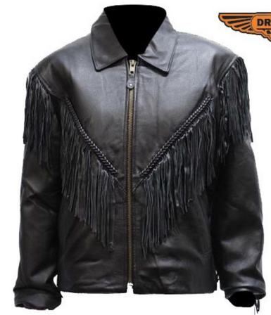 Women's Leather Motorcycle Jacket With Braid and Fringe - SKU LJ246-01-DL