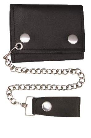 4 inch Black Leather Biker Chain Wallet - Tri-fold - SKU AL3200-AL