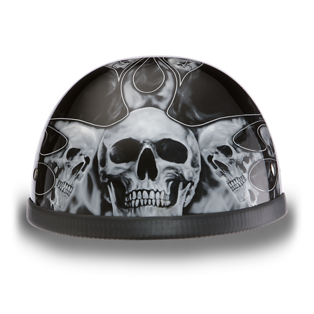 Novelty Motorcycle Helmet - Skull Silver Flames - Eagle Shorty - 6002SFS-DH