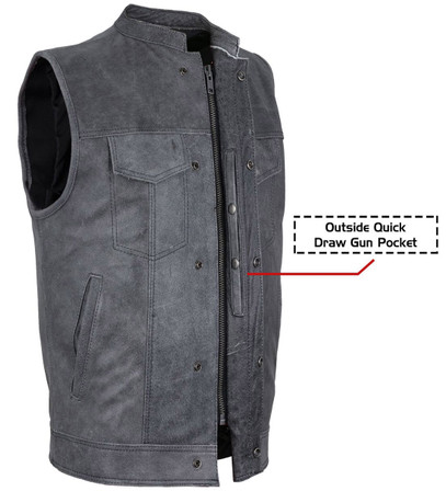 Gray Leather Motorcycle Vest - Men's - Club Style - Up To 64 - MR-MV7320-ZIP-16-DL