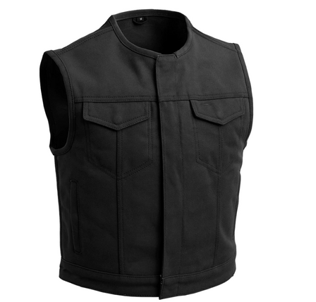 Canvas Motorcycle Vest - Men's - Black - Up To 5XL - Lowside - FIM659CNV-BLK-FM