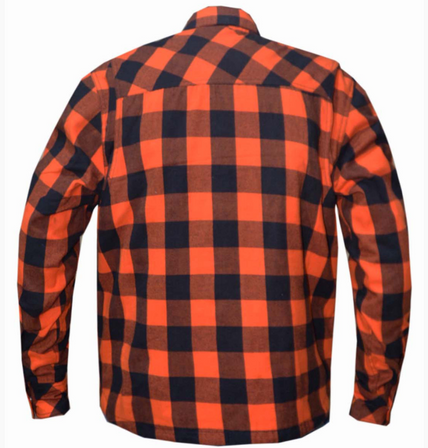 Flannel Motorcycle Shirt - Men's - Armor - Up To Size 5XL - Orange Black Plaid - TW136-16-UN