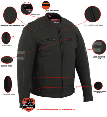 All Season Textile Motorcycle Jacket - Men's - Reflective - Black - Up To 5XL - DS703-DS