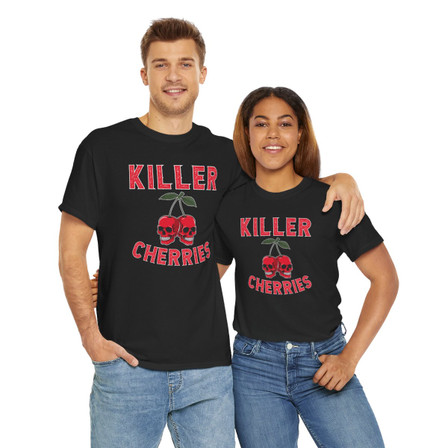 Killer Cherry Skulls - Killer Cherries - Choice of T-shirt Colors - Unisex Heavy Cotton Tee