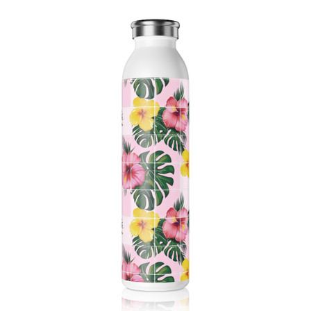 Hawaiian Hibiscus Flowers - Monstera Leaves - Tropical - Slim Water Bottle