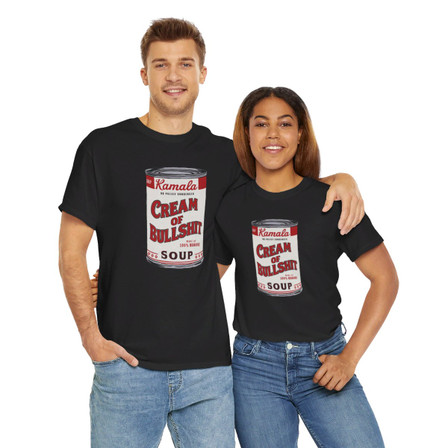 Kamala Harris - Cream of Bullshit Soup Can - T-Shirt Color Choice - Unisex Heavy Cotton Tee