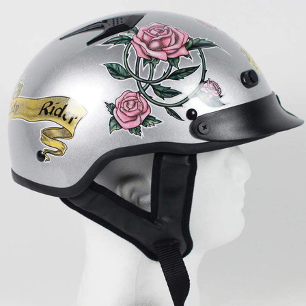 DOT Motorcycle Helmet - Silver Lady Rider - Shorty - Vented - 1VSR-HI
