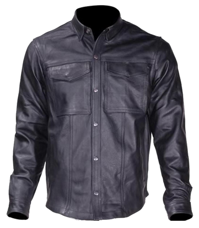 Men's Leather Shirt with Snap Closure - MJ777-SS-DL