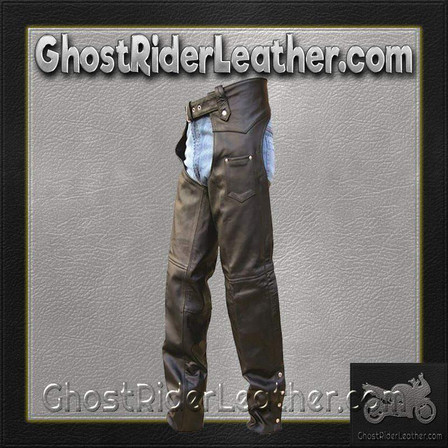 Leather Motorcycle Chaps - Men's - Tall Length - Motorcycle - AL2409-TALL-AL