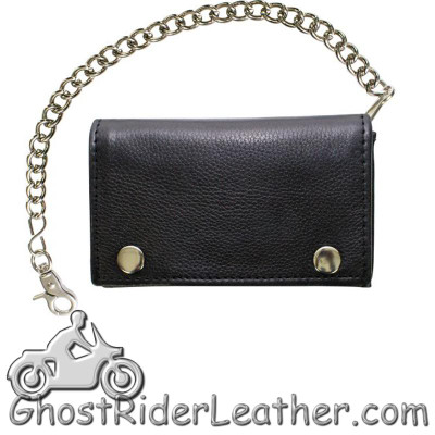 Leather Chain Wallet - Black - Naked - Trifold With Snaps - AC52-11-DL