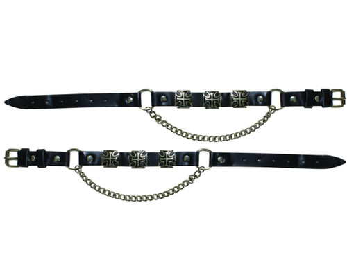 Pair of Biker Boot Chains - Motorcycle Boot Accessories - Iron Cross - BC3-DL