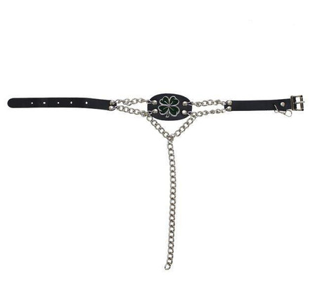 Pair of Women's Biker Boot Chains - Dark Green 4 Leaf Clover - BCN106-DL