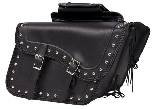Slanted PVC Motorcycle Saddlebags with Studs - Motorcycle Luggage - SKU SD4054PV-DL