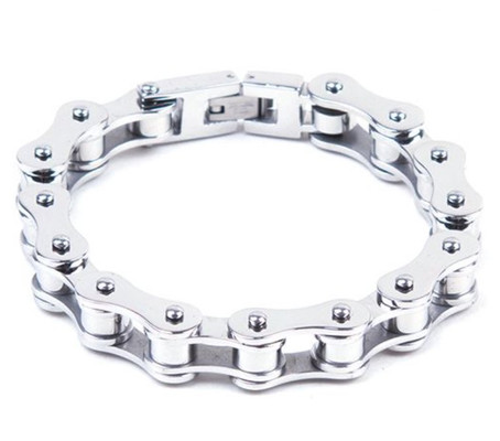 Stainless Steel Single Link Motorcycle Chain Bracelet - Biker Jewelry - BR12-DL