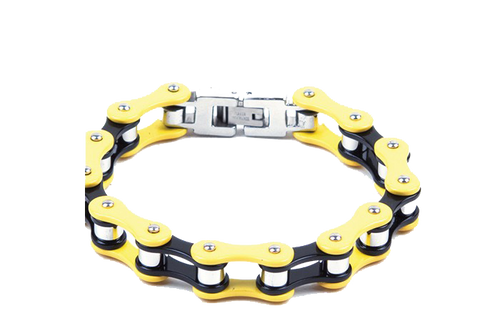 Motorcycle Chain Bracelet - Unisex - Stainless Steel - Yellow and Black - BR23-DL
