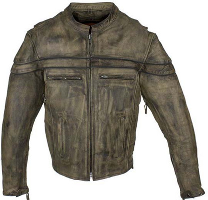 Men's Leather Motorcycle Jacket With Concealed Carry Pockets - Distressed Brown - MJ796-12-DL