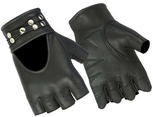 Leather Motorcycle Gloves - Women's - Fingerless - Studs Design - DS85-DS