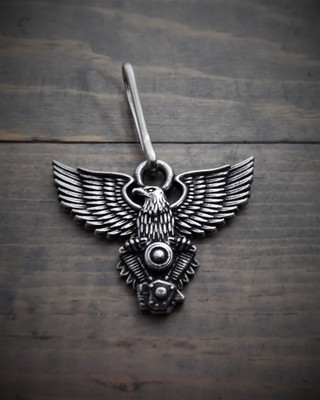 Zipper Pull - Eagle With V-Twin Motor - Lead Free Pewter - Made In U.S.A. - BZP-23-DS