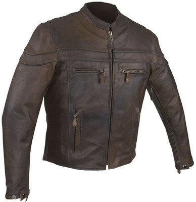 Leather Motorcycle Jacket - Men's - Concealed Carry Pockets - Brown - MJ796-BRN-11DL