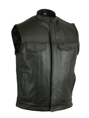 Leather Motorcycle Vest - Men's - Upgraded Club - Up To 12XL - Grit - RC188-RC
