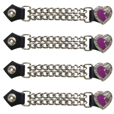 Set of Four - Purple Heart Chrome Rose - Vest Extenders - Chrome Chain - AC1305-PURP-DL