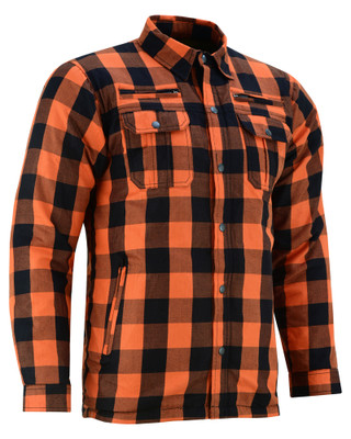 Flannel Motorcycle Shirt - Men's - Armored - Alpha Check - Gun Pockets - Up To Size 5XL - Orange Black Plaid - RC4675-RC