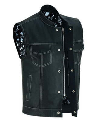 Leather Vest - Men's - Motorcycle Club - Black Paisley Lining - Up To 8XL - TONUP - RC164-RC