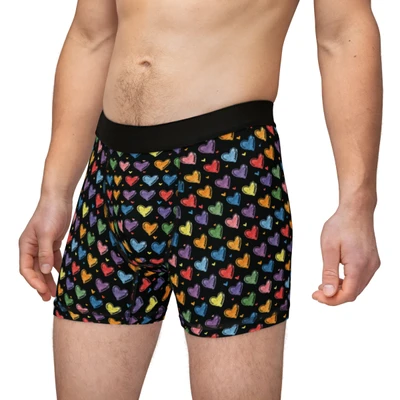 Doodle Drawn Hearts Design on Black Background - Biker Apparel - Undies - Men's Boxers