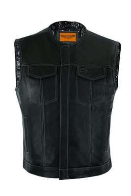 Leather Vest - Men's - Motorcycle Club - Black Paisley Lining - Up To 64 - MV78007-PL-WT-88-DL